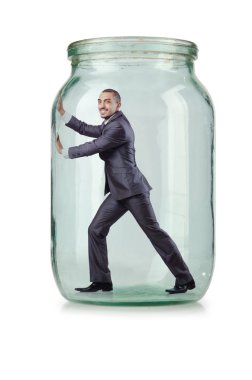 Cam Kavanoz içinde genç işadamı