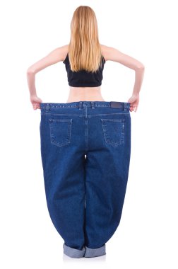 Diyet konsepti olan büyük kotlu bir kadın