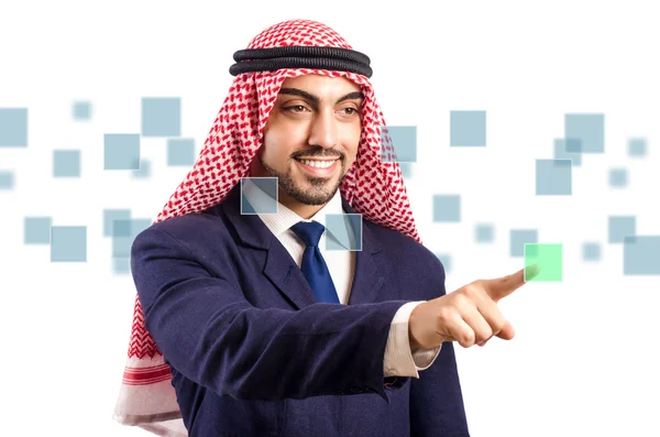 Arab man pressing virtual buttons — Stock Photo, Image