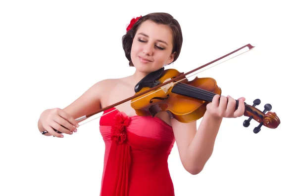 Jovem com violino no branco — Fotografia de Stock