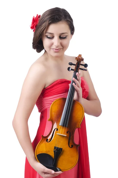 Chica joven con violín en blanco —  Fotos de Stock