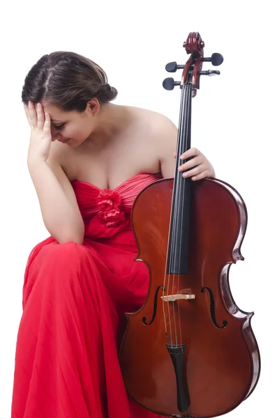 Giovane ragazza con violino su bianco — Foto Stock