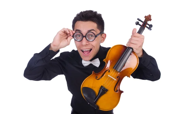 Joueur de violon drôle sur blanc — Photo