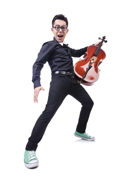 Funny man with violin on white — Stock Photo, Image