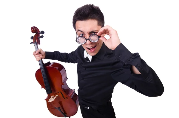 Violinista divertido en blanco — Foto de Stock