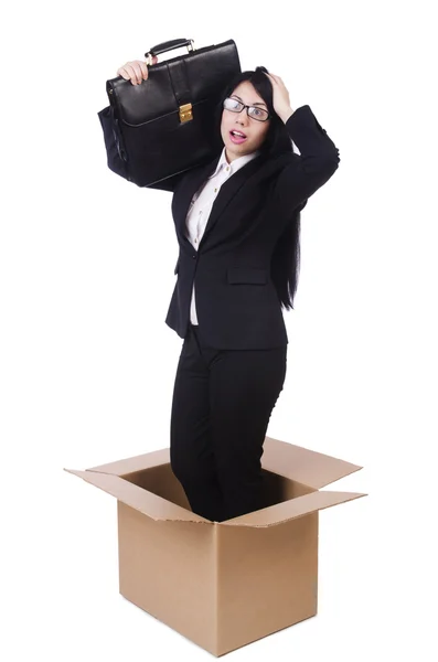 Businesswoman in thinking out of box concept — Stock Photo, Image