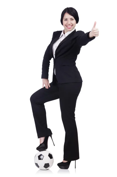Businesswoman with ball on white — Stock Photo, Image