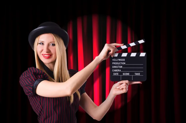 Woman gangster with movie clapper — Stock Photo, Image