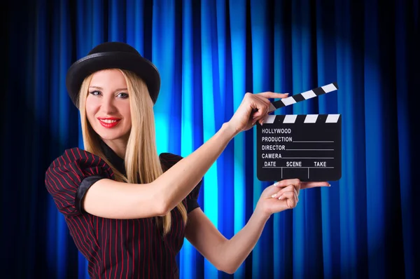 Woman gangster with movie clapper — Stock Photo, Image