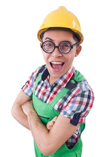 Funny construction worker isolated on white — Stock Photo, Image