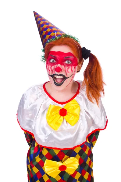 Clown in het kostuum geïsoleerd op wit — Stockfoto