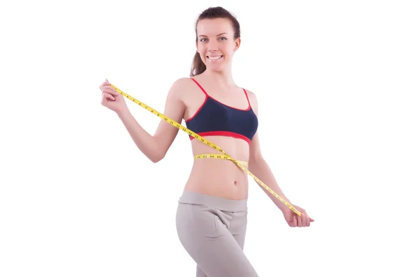 Young girl with centimeter in dieting concept — Stock Photo, Image