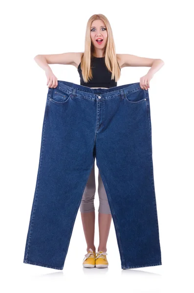 Dieting concept with oversize jeans — Stock Photo, Image