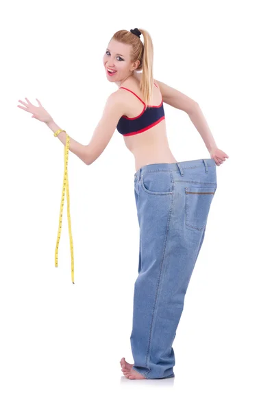 超大尺寸牛仔裤的节食概念 — 图库照片