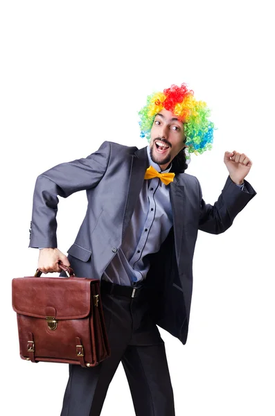 Clown uomo d'affari isolato su bianco — Foto Stock