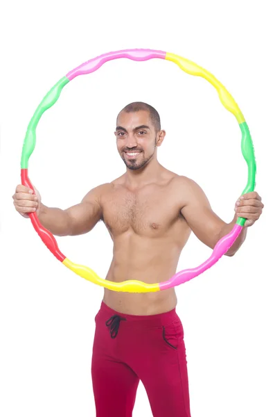 Man doing excecises with hula hoop — Stock Photo, Image