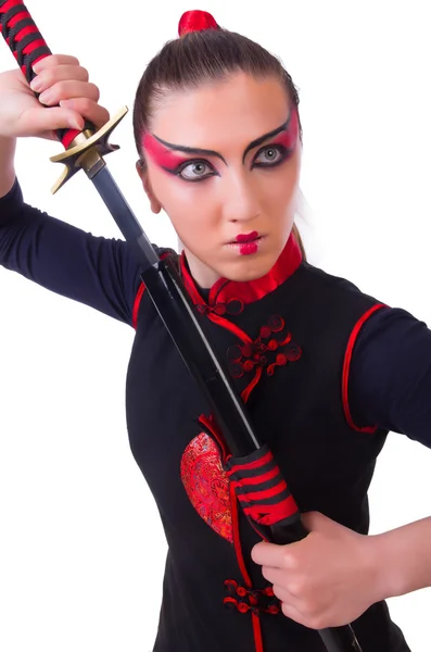 Жінка в японському бойовому мистецтві — стокове фото