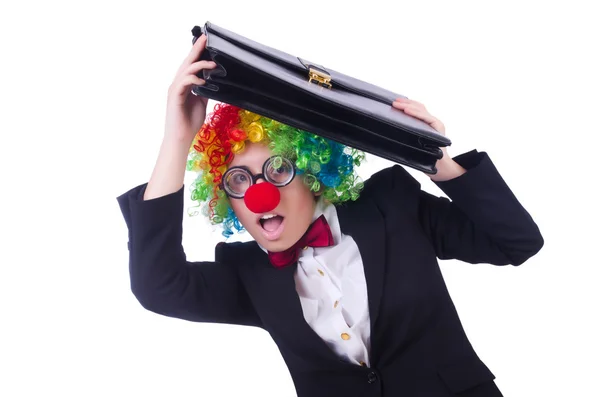Donna clown donna d'affari isolato su bianco — Foto Stock