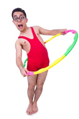 hula hoop beyaz ile komik sporcu