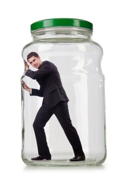 Cam Kavanoz içinde genç işadamı