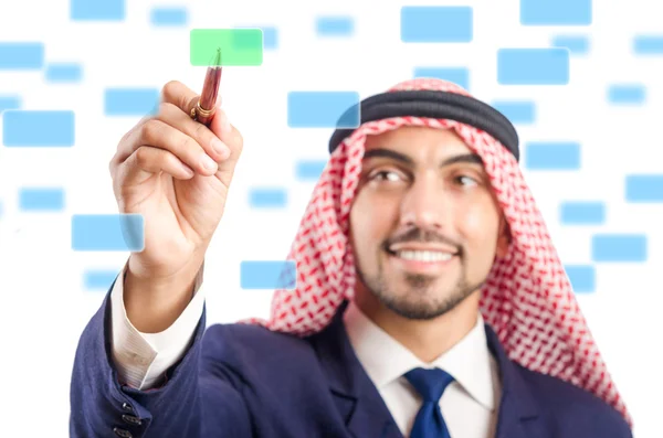 Hombre árabe presionando botones virtuales — Foto de Stock
