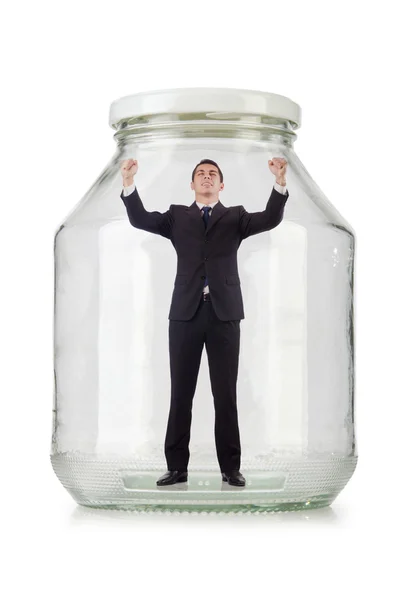 Young businessman in glass jar — Stock Photo, Image