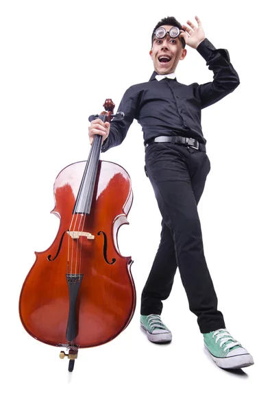 Hombre divertido con violín en blanco —  Fotos de Stock