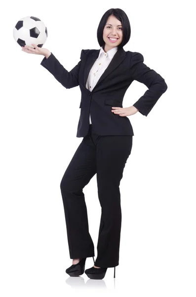 Geschäftsfrau mit Ball auf Weiß — Stockfoto