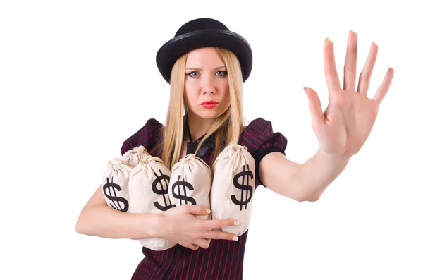 Mujer gangster con arma y dinero — Foto de Stock
