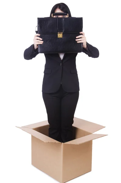 Businesswoman in thinking out of box concept — Stock Photo, Image