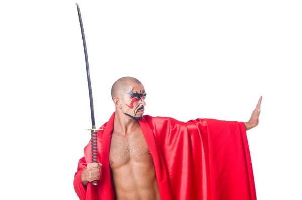 Hombre con espada aislado en blanco — Foto de Stock