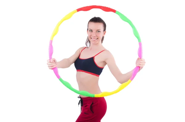 Woman doing exercises with hula hoop — Stock Photo, Image