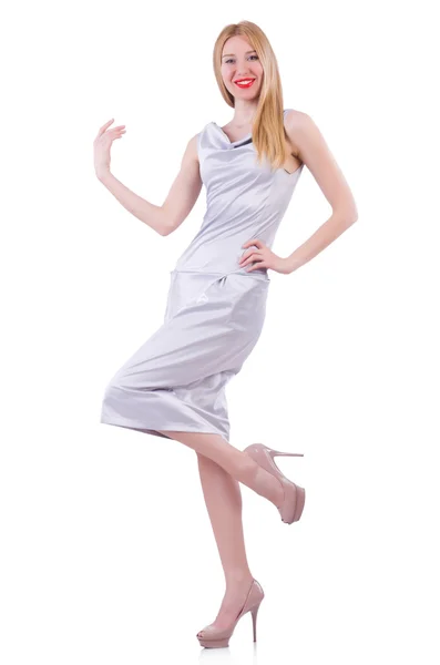 白地に流行の服を着たモデル — ストック写真