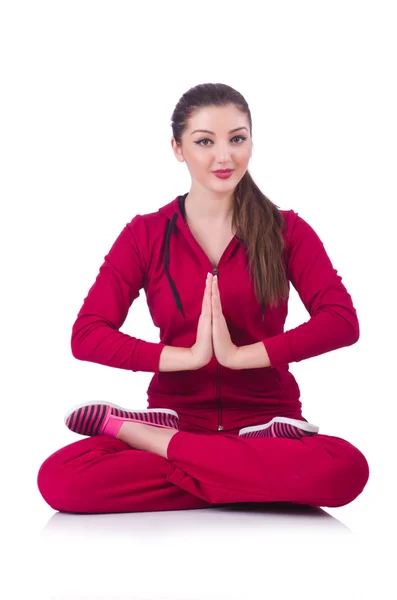 Young woman doing exercises on white Royalty Free Stock Photos