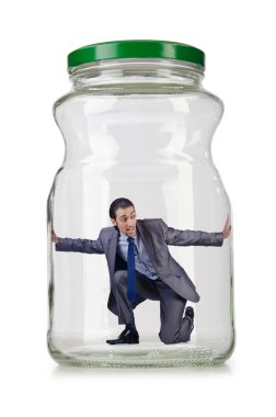 Cam Kavanoz içinde genç işadamı