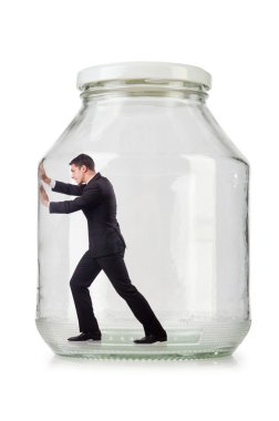 Cam Kavanoz içinde genç işadamı