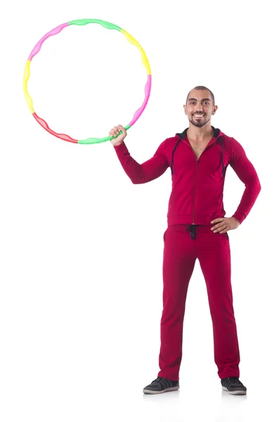 Man doing excecises with hula hoop — Stock Photo, Image