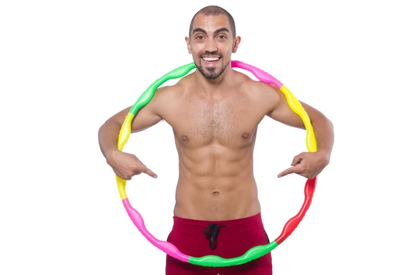 Homem fazendo excecises com hula hoop — Fotografia de Stock