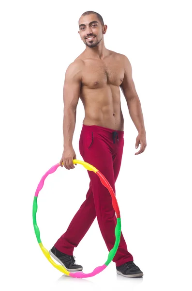 Man doing excecises with hula hoop — Stock Photo, Image