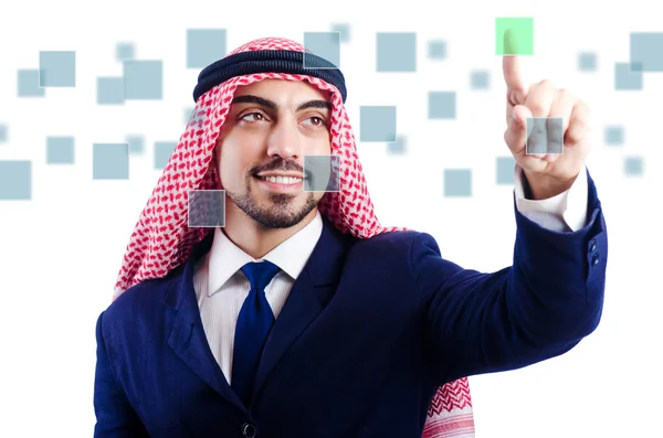 Arab man pressing virtual buttons — Stock Photo, Image