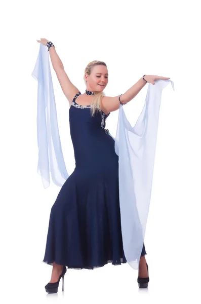 Woman dancing on the white — Stock Photo, Image