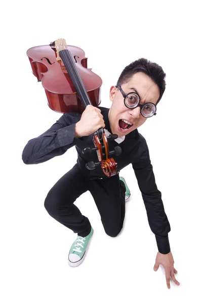 Hombre divertido con violín en blanco —  Fotos de Stock