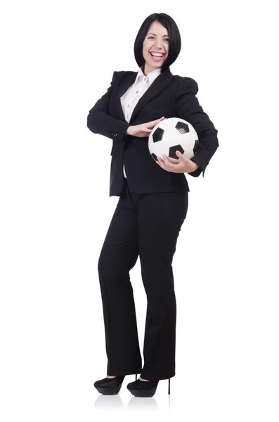 Affärskvinna med boll på vit — Stockfoto