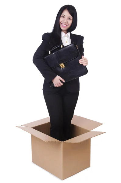 Businesswoman in thinking out of box concept — Stock Photo, Image