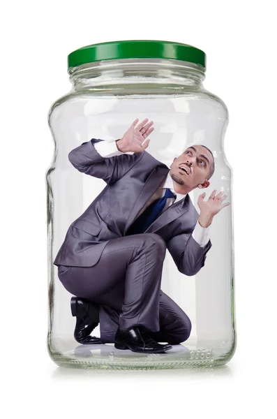 Young businessman in glass jar — Stock Photo, Image