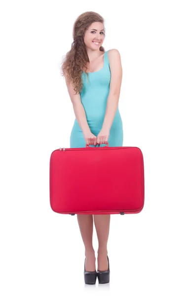 Femme avec valise avant le voyage — Photo