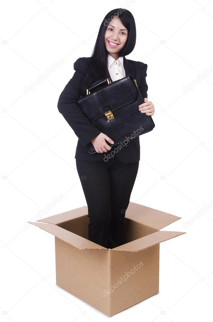 Businesswoman in thinking out of box concept