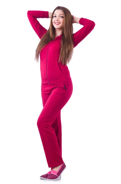 Young woman doing exercises on white — Stock Photo, Image