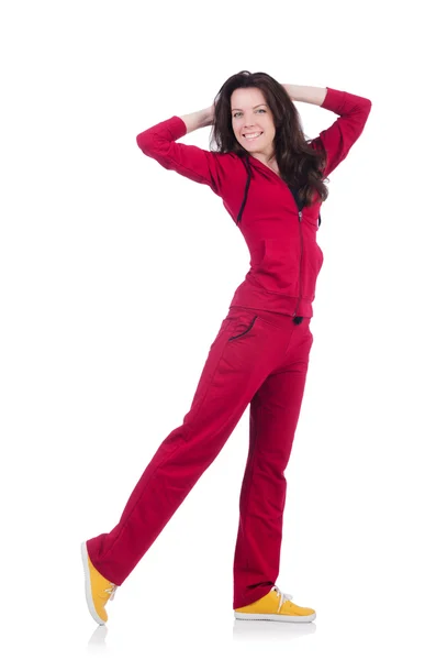 Young woman doing exercises on white — Stock Photo, Image