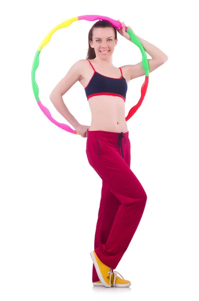 Mulher fazendo exercícios com hula hoop — Fotografia de Stock